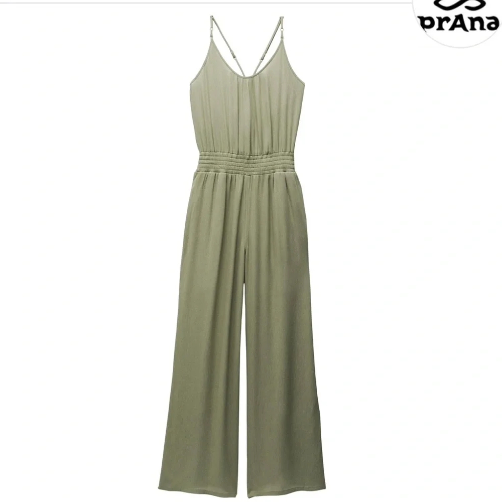 NWT Prana Fernie Strappy Wide Leg Jumpsuit Sage Green Swimsuit Beach Coverup